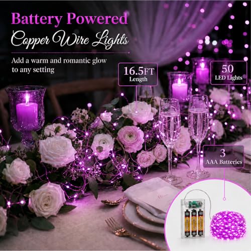 16FT 50LED Fairy Lights Battery Operated (Included), 8 Modes & Time - color: Purple, size: 1 Pack - Batteries Included