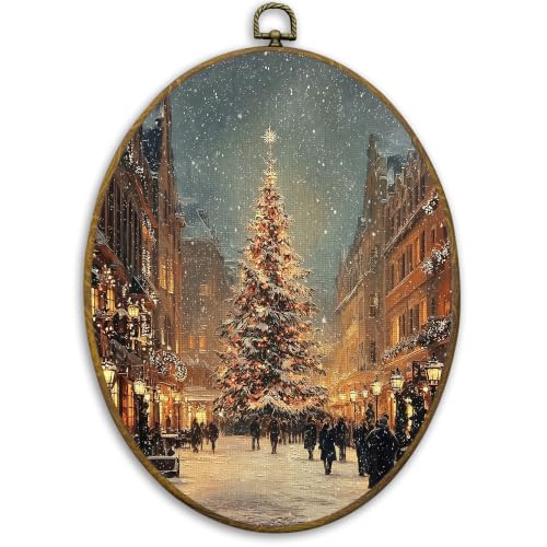 CUANFDDSF Rustic Christmas Winter Village Oval Wall Art Decor 8.6x11.4 Inch - color: Colour 08