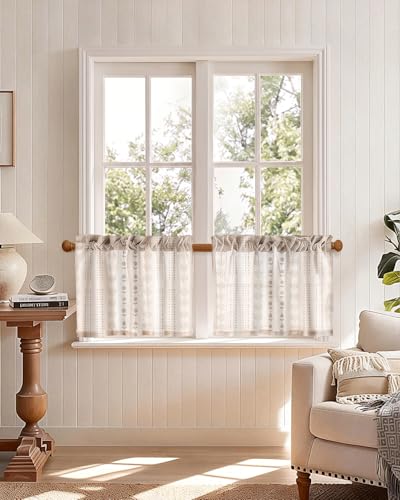 Miss Adola 18 Inch Length Kitchen Tier Curtains, Striped Farmhouse - color: Striped Farmhouse, size: 28"W x 18"L (Pack of 2)