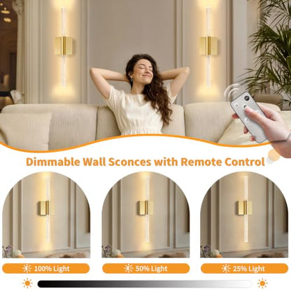 28” Wall Sconces Set of 2, Rechargeable Battery Powered Wall Light - color: Gold