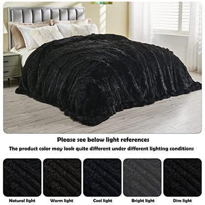 GONAAP Fuzzy Faux Fur Throw Blanket for Couch, Black, 50"x60" - color: Black, size: Throw(50"x60")