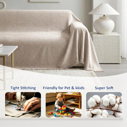 Chenille Couch Cover for Dogs Washable Boho Throw Blanket Washable - color: 01 Khaki, size: 71"×134"