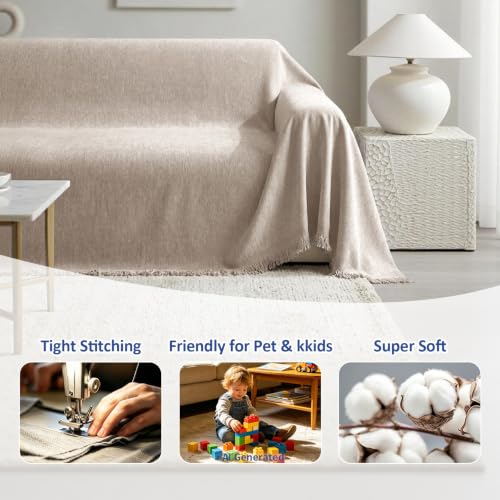 Chenille Couch Cover for Dogs Washable Boho Throw Blanket Washable - color: 01 Khaki, size: 71"×102"