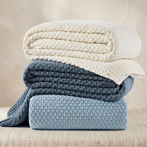 EVERGRACEHOME Chunky Chenille Knit Throw Blanket, 90 x 90, Chambray Blue - color: Chambray Blue, size: 90" X 90"