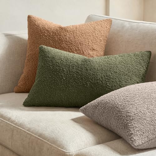 MIULEE Textured Boucle Lumbar Pillow Cover for Bed 12x20 Olive Green - color: Olive Green, size: 20" x 12" (Pack of 1)