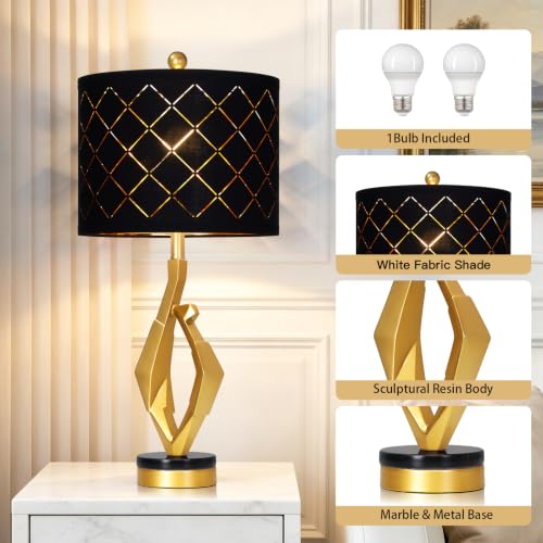 CINSARY 30" Tall Black and Gold Table Lamp for Living Room Bedroom Single - color: Gold Black-1