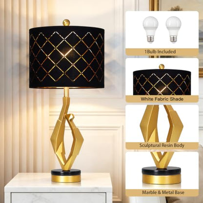 CINSARY 30" Tall Black and Gold Table Lamp for Living Room Bedroom Single - color: Gold Black-1
