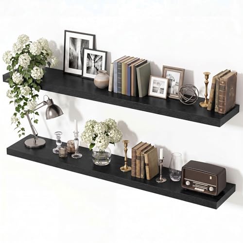 Vivelove Black Floating Shelves 48 x 8 Inch, Large Long Shelf, Set of 2 - color: Black, size: 48"Wx8"Dx1.4"H