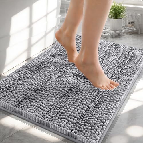 OLANLY Thick Small Bathroom Rugs 24x16, Soft Chenille Bath Rugs, Grey - color: Grey, size: 24" X 16"