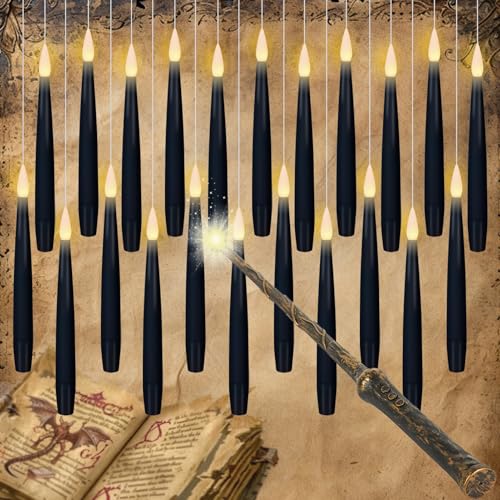 GenSwin Flameless Floating Candles Wand Halloween Decorations Black 22pcs - color: Black-22