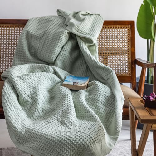 100% Cotton Waffle Weave Blanket for Hot Sleepers, Twin 92" x 68" - color: Sea Foam, size: Twin(92"x68")