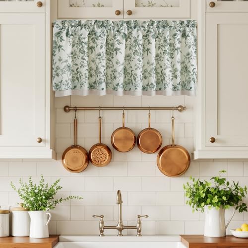 StangH Floral Valance Curtains for Small Window, W52 x L18, 1 Panel - color: Sage Green