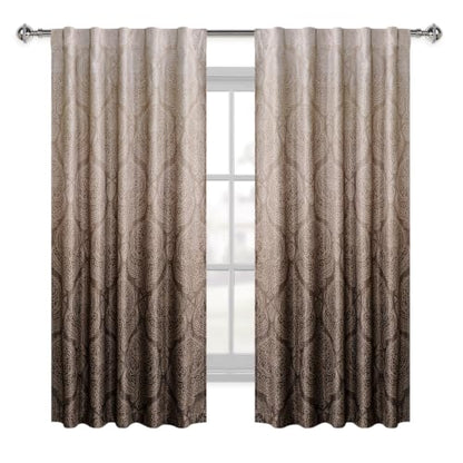 DWCN Brown Ombre Room Darkening Curtains 54 inch Length - Damask Patterned Back Tab Small Window Drapes with Tiebacks Thermal Insulted Curtains for Bedroom/Kitchen, 2 Panels, 52 x 54 Inch - color: Brown, size: 52"W x 54"L (Pack of 2)