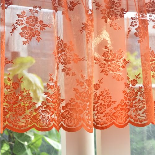 Kotile Burnt Orange Sheer Valance Curtain for Kitchen W52xL18 Inch 1 Panel - color: Burnt Orange