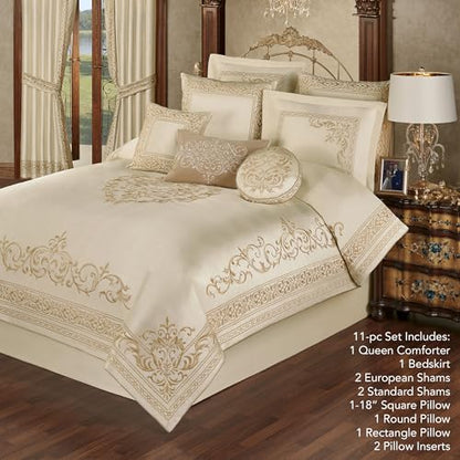 Touch of Class Versailles Luxury Comforter, Classic Pearl, Queen, 11 Pc Set - size: 11 Piece Queen Comforter Set