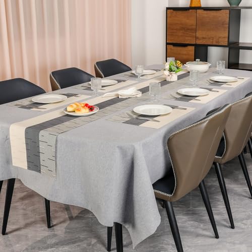 Placemats Set of 6, Vinyl Woven Heat-Resistant Place Mats - color: Beige Dark Gray, size: Set of 6