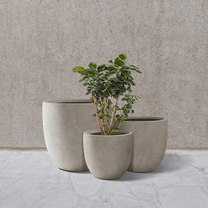 Kante Set of 3 Weathered Concrete Curved Planters 20" 16.5" 13.3" Dia - color: Weathered Concrete, size: 20.1"d + 16.5"d + 13.4"d