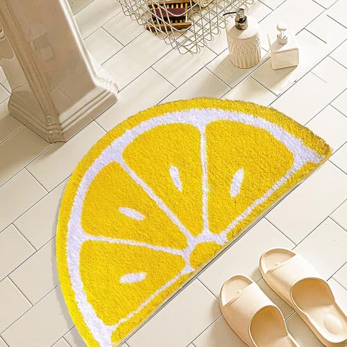 HYST Non-Slip Lemon Bath Rug Super Absorbent Machine Washable - color: Yellow, size: 1'8" x 2'8" (Semicircular)