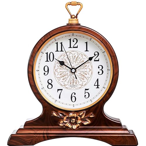 Desk Clock for Mantel Table Decor,Silent Battery Operated for Fireplace 12" - color: Second Brown