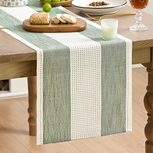 Artoid Mode Sage Green Farmhouse Rustic Table Runner, Seasonal Macrame Fabric Kitchen Dining Holiday Wedding Table Decor for Home Party 13x48 Inch - color: Sage Green, size: 13" x 48", Table Runner