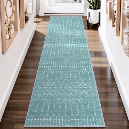 Lahome Moroccan Green Runner Rug 2x6 Washable Non-Slip Hallway Rug Runner Kitchen Throw Untra-Thin Entryway Carpet, Geometric Print Distressed Floor Mat for Hallways Bedroom Hana - color: Sage, size: 2' x 6' (Runner)