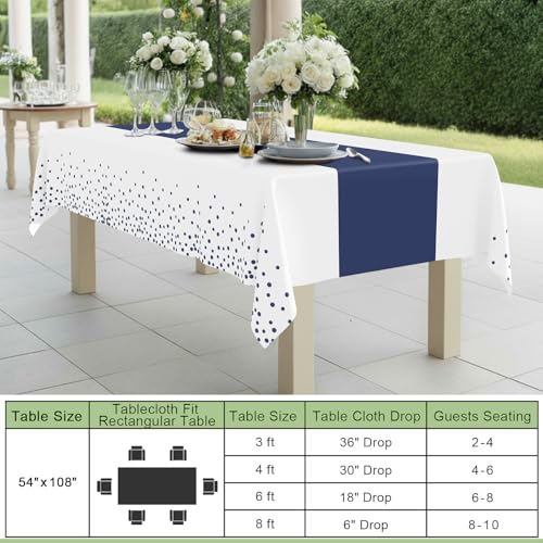 Smiry Disposable Rectangle Plastic 54 x 108 Inch Table Cloth 3 Pack - color: White and Navy