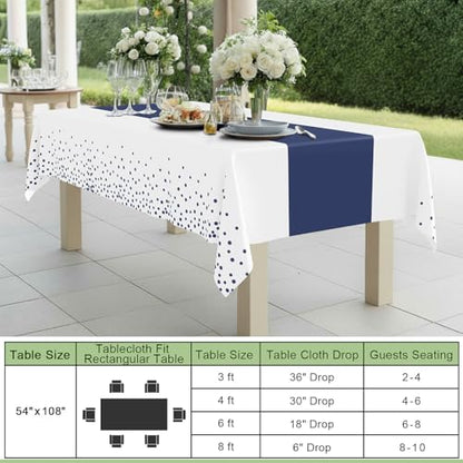 Smiry Disposable Rectangle Plastic 54 x 108 Inch Table Cloth 3 Pack - color: White and Navy