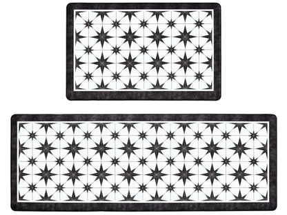 블랙 주방 러그 2개 세트, 피로 방지, 43.9cmx70.1cm(17.3x27.5인치)+43.9cmx119.9cm - color: 별 타일-블랙