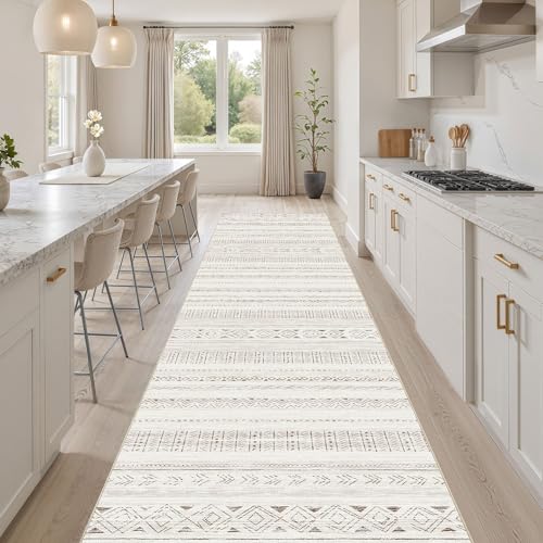 cotiled Hallway 2.6x8 Runner Rugs Washable Boho Moroccan Soft Rug - color: Light Brown/Cream, size: 2.6' x 10' (Runner)