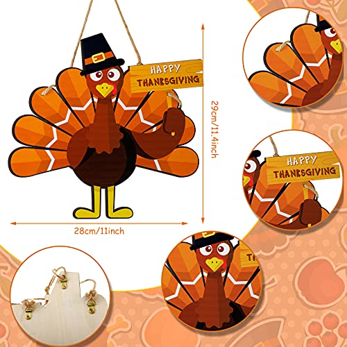 Jetec Thanksgiving Turkey Door Sign Wooden Hanging Plaque Decor,Simple - style: Simple