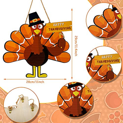 Jetec Thanksgiving Turkey Door Sign Wooden Hanging Plaque Decor,Simple - style: Simple