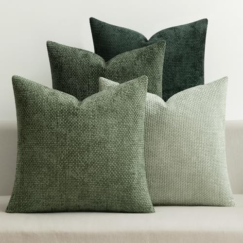 MIULEE Soft Decorative Chenille Pillow Covers Forest Green 18x18 Pack of 4 - color: Green, size: 18" x 18" (Pack of 4)