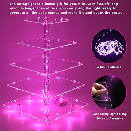 YestBuy Cupcake Stand with Pink Lights, Cupcake Tower Stand for 60 Cupcakes - color: Pink, size: 5 Tier Square