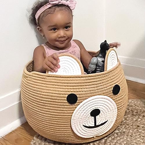 CherryNow Large Baby Basket for Gifts Empty, Cute Bear Design, Brown - color: Brown, size: 15.7"D x 10.5"H