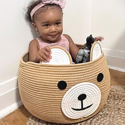 CherryNow Large Baby Basket for Gifts Empty, Cute Bear Design, Brown - color: Brown, size: 15.7"D x 10.5"H