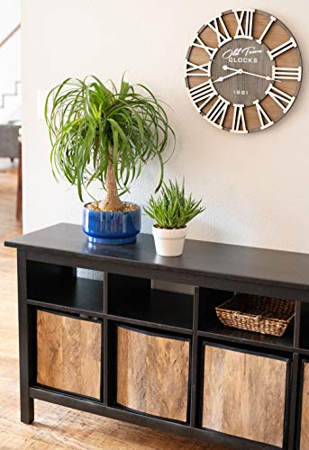 30" Rustic Farmhouse Roman Wooden Wall Clock Silver Hands (Whitewood Lettering, 30 inch) - size: 30 inch