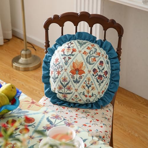 ISAENNE Designer Round Throw Pillow Cover,Set of 2,Diameter 16" - color: Floralsea a, size: 16" x 16" (Pack of 2)