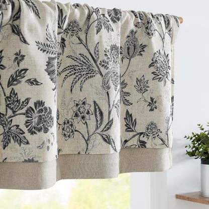 jinchan Floral Valance Curtain Linen 16 Inch Farmhouse 1 Panel Black - color: Jacobean | Black, size: 50"W x 16"L (Pack of 1)