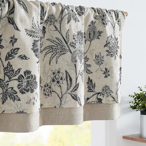 jinchan Floral Valance Curtain Linen 16 Inch Farmhouse 1 Panel Black - color: Jacobean | Black, size: 50"W x 16"L (Pack of 1)