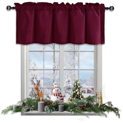 JIUZHEN Burgundy Valance Curtains for Window 1 Panel, 60 x 18 Inches - color: Burgundy, size: 60"W x 18"L (Pack of 1)