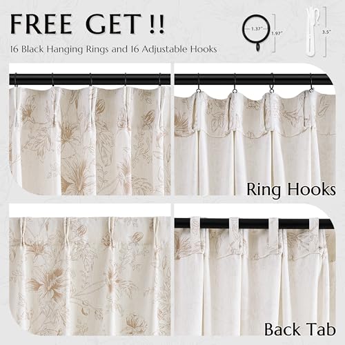 BILEEHOME Coffee Floral Linen Pinch Pleat Kitchen Curtains 36 Inch Length - color: Coffee, size: 40"W x 36"L (Pack of 2)