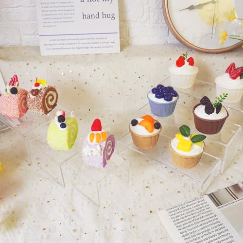 Tazimi 6 Pcs Acrylic Display Risers 3-8.7inch Display Stands Clear Acrylic Spice Rack Riser Board for Ornament Cupcake Dessert Crafts