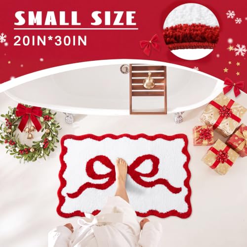 Tinideya Red Bow Bathroom Rug 20" x 32" Scalloped Bow Bath Mat - color: Red, size: 12" x 1'1"