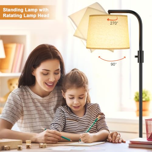 Ambimall Arc Floor Lamp for Living Room with Rotary Switch, Linen Shade - color: A:Black and Linen Beige