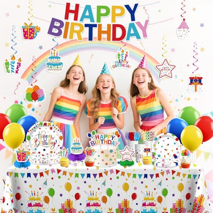 Xynic 214 Pcs Colorful Birthday Decorations Girl Tableware Set, Serves 25