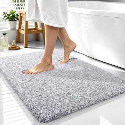 OLANLY Microfiber Bathroom Rugs 40x32, Quick Dry Bath Mat, Grey and White - color: Grey and White, size: 40" X 32"