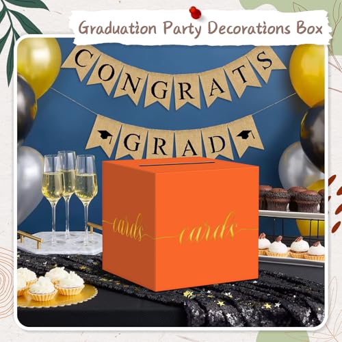 Elegant Orange Graduation Card Box, Gold Foil Gift Card Box for Party - color: Orange