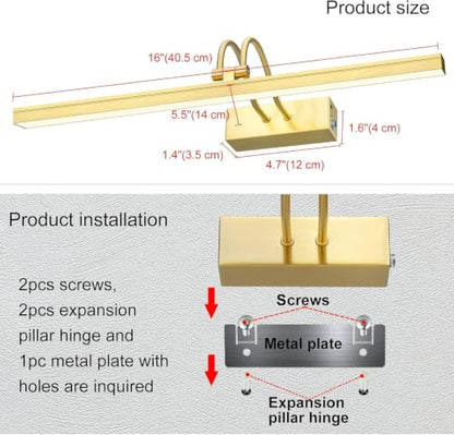 Wireless Picture Light Rechargeable, 16", Brass - color: Brass, size: 16 inches