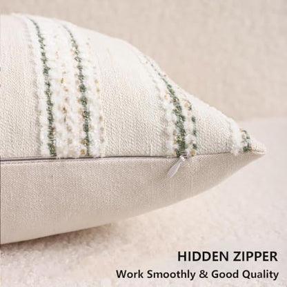 Boho Jacquard Throw Pillow Covers 20x20 Inch Set of 2 Beige Green - color: Beige+green, size: 20" x 20" (Pack of 2)