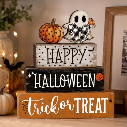 Amyhill 4 Pcs Halloween Table Decor Wooden Boo Table Sign Tiered Tray - style: Boo